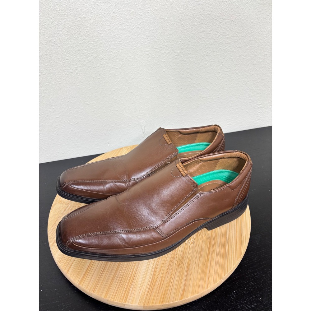 Clarks Loafers Mens 10 Brown Leather Extreme Comfort Square Toe Slip On Shoes